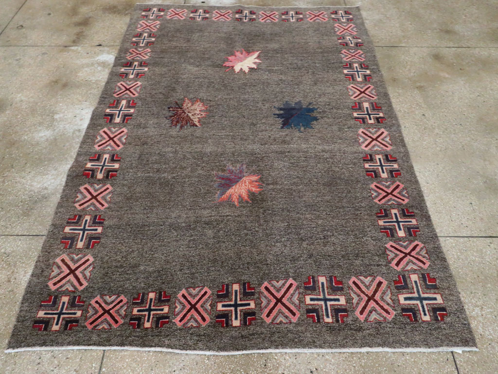 Vintage Persian Art Deco Mashad Accent Rug (Pair: 1 of 2), No.29297 - Gsblank