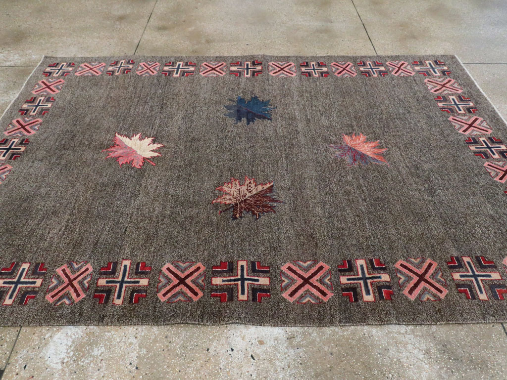 Vintage Persian Art Deco Mashad Accent Rug (Pair: 1 of 2), No.29297 - Gsblank