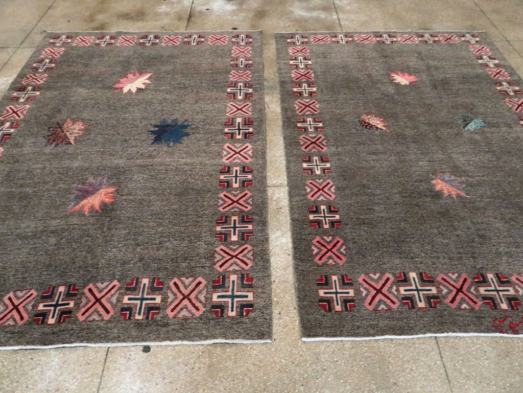 Vintage Persian Art Deco Mashad Accent Rug (Pair: 1 of 2), No.29297 - Gsblank