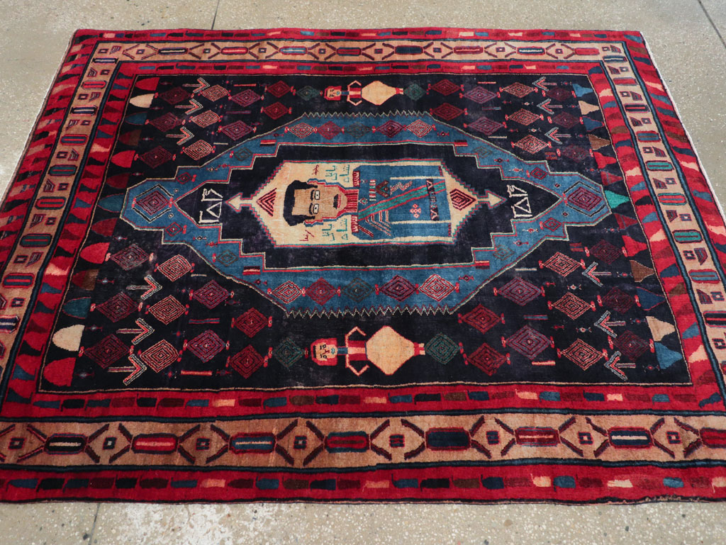 Vintage Persian Veramin Pictorial Accent Rug (Pair: 1 of 2) , No.29301 - Gsblank