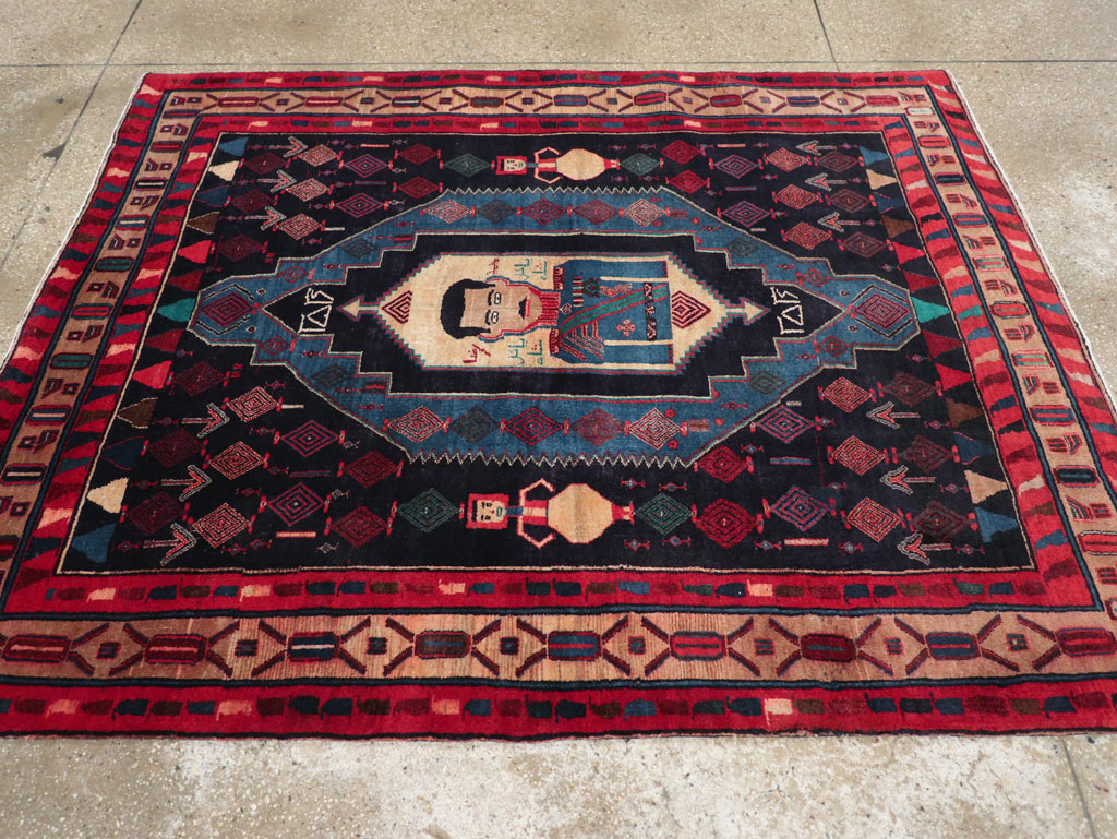 Vintage Persian Veramin Pictorial Accent Rug (Pair: 2 of 2), No.29302 - Gsblank