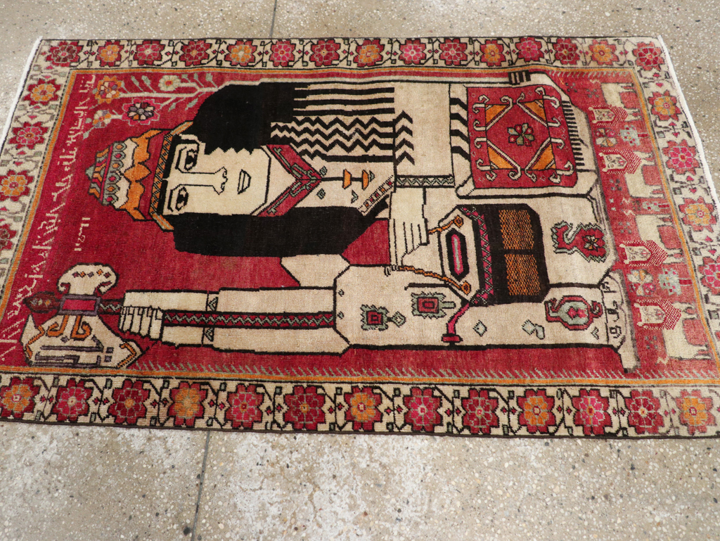 Vintage Persian Shiraz Pictorial Throw Rug, No.29304 - Gsblank