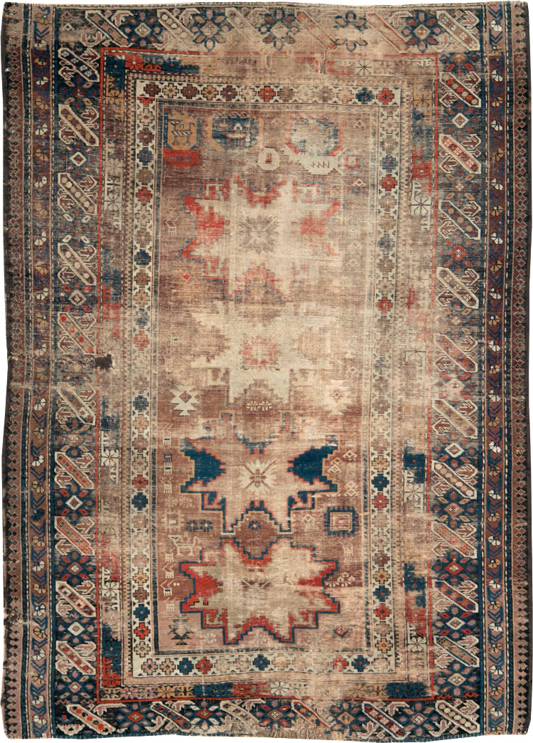 Distressed Antique Caucasian Throw Rug, No.29322 - Gsblank