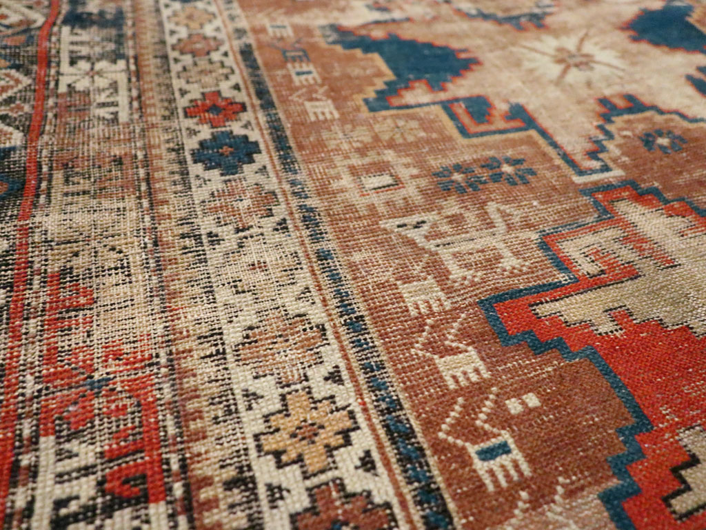Distressed Antique Caucasian Throw Rug, No.29322 - Gsblank