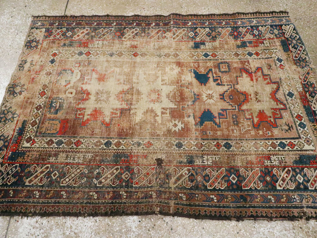 Distressed Antique Caucasian Throw Rug, No.29322 - Gsblank