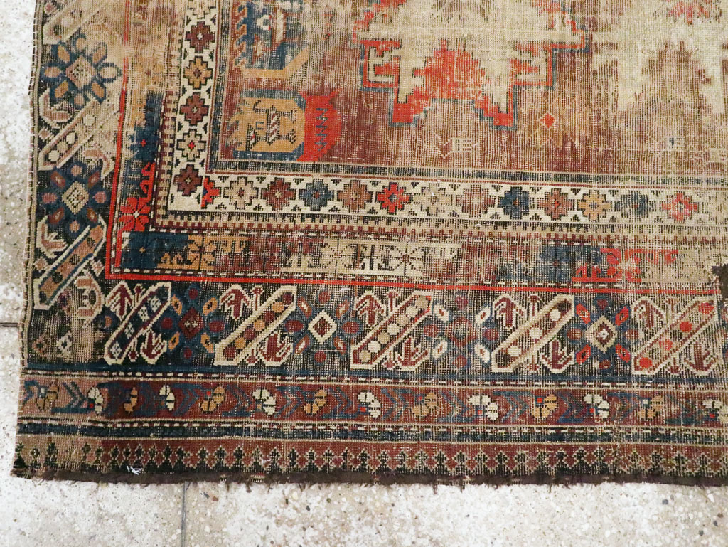 Distressed Antique Caucasian Throw Rug, No.29322 - Gsblank