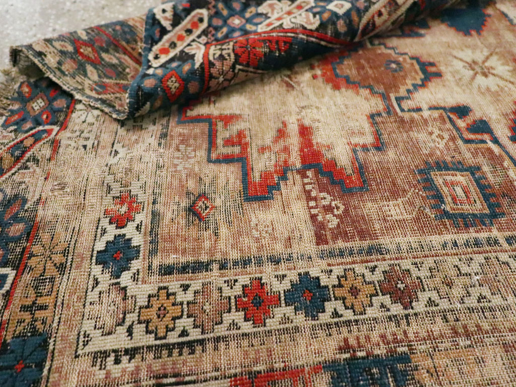 Distressed Antique Caucasian Throw Rug, No.29322 - Gsblank