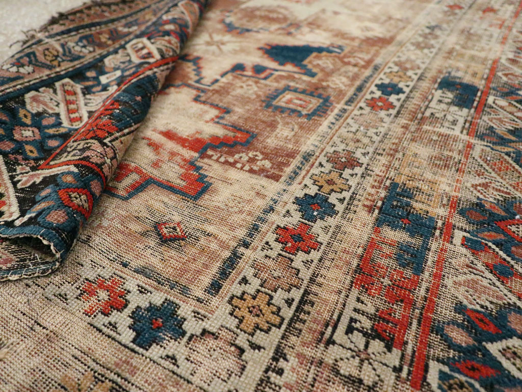 Distressed Antique Caucasian Throw Rug, No.29322 - Gsblank