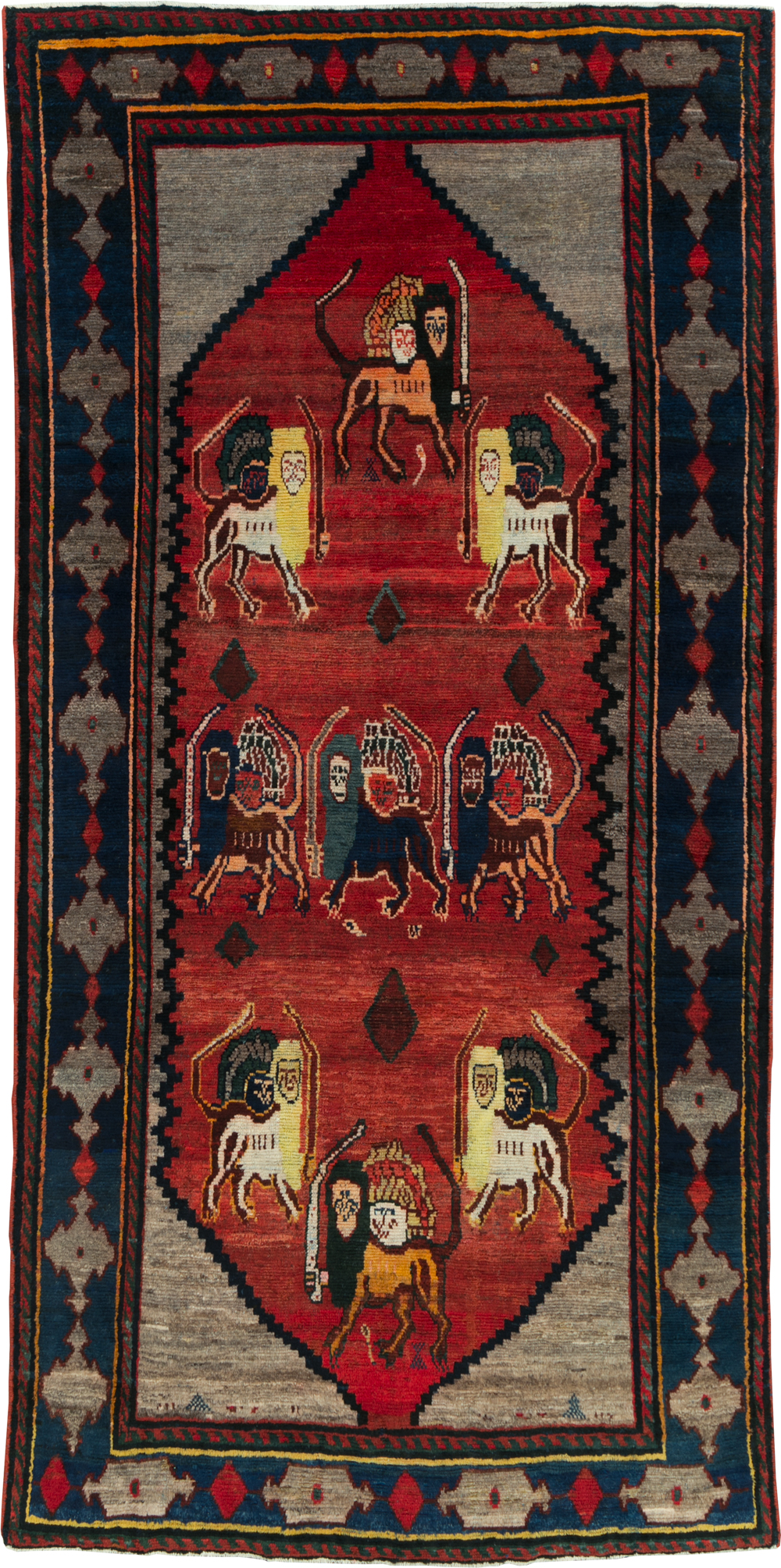 Vintage Persian Pictorial Bakhtiari Rug, No.29346 - Gsblank