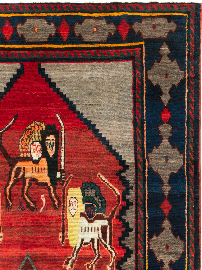 Vintage Persian Pictorial Bakhtiari Rug, No.29346 - Gsblank