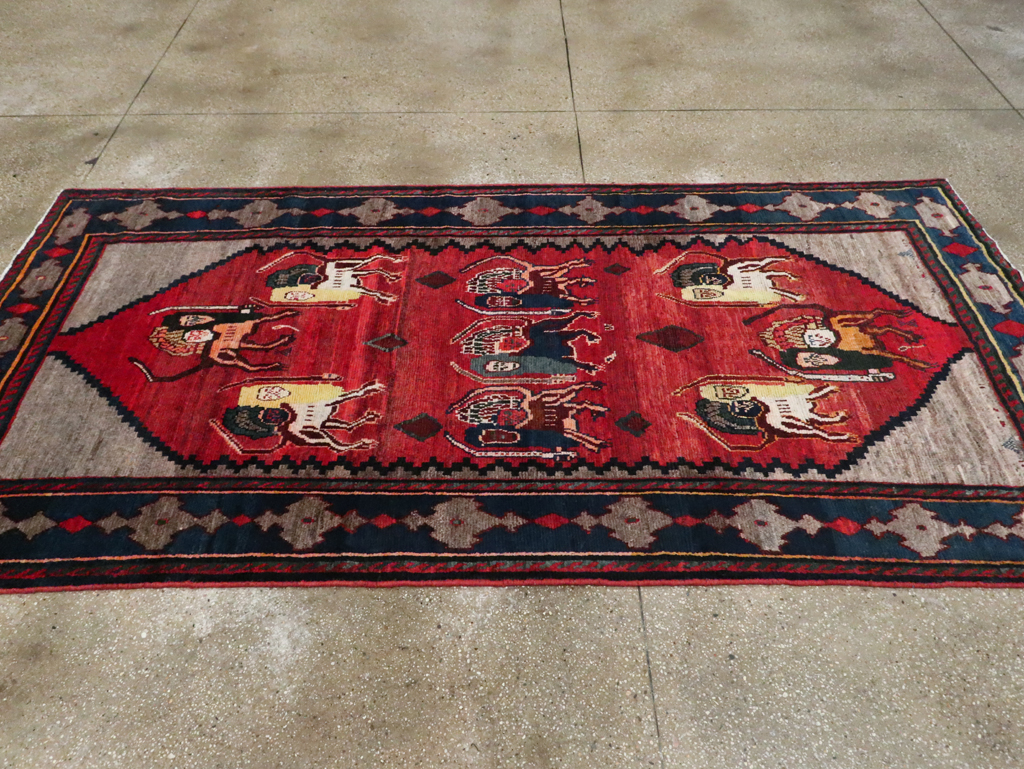 Vintage Persian Pictorial Bakhtiari Rug, No.29346 - Gsblank