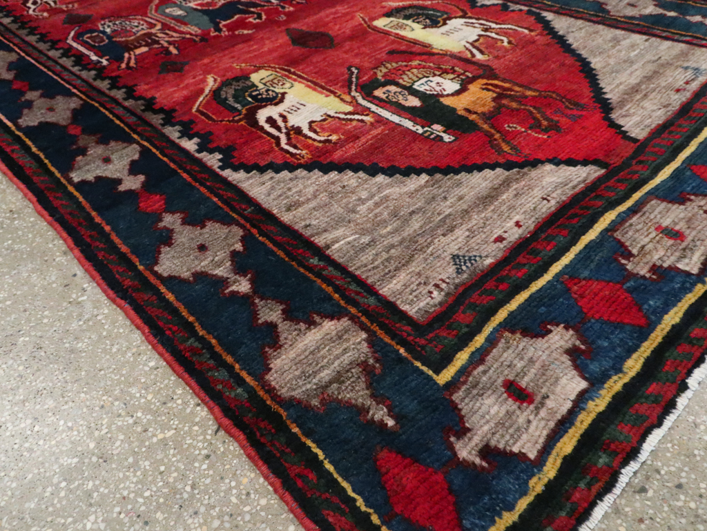 Vintage Persian Pictorial Bakhtiari Rug, No.29346 - Gsblank