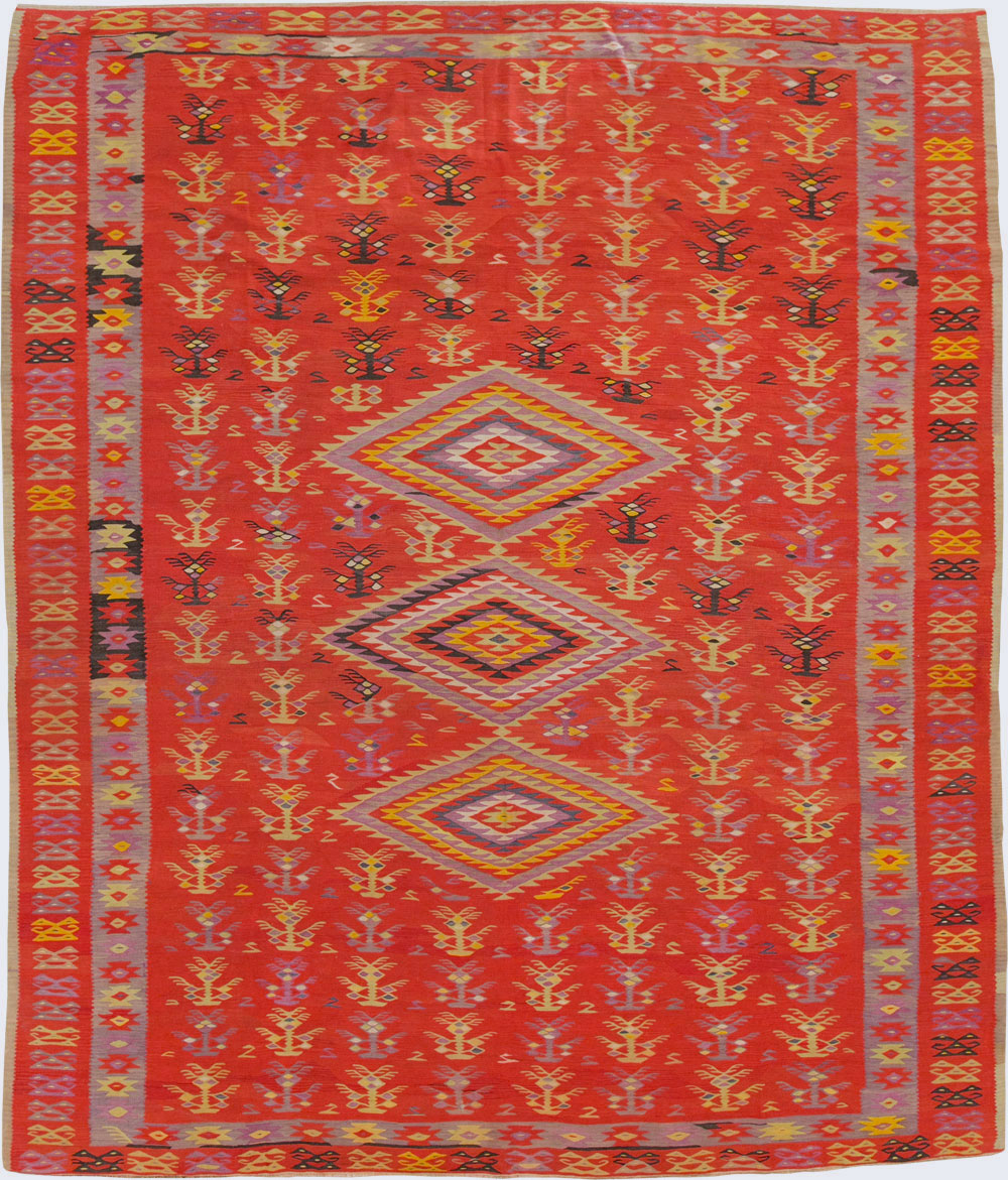 Vintage Turkish Flatweave Kilim Room Size Carpet, No.29355 - Gsblank