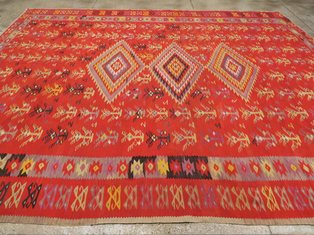 Vintage Turkish Flatweave Kilim Room Size Carpet, No.29355 - Gsblank