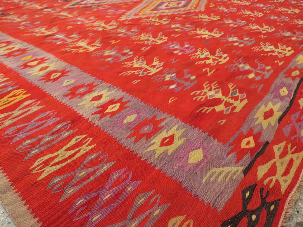 Vintage Turkish Flatweave Kilim Room Size Carpet, No.29355 - Gsblank