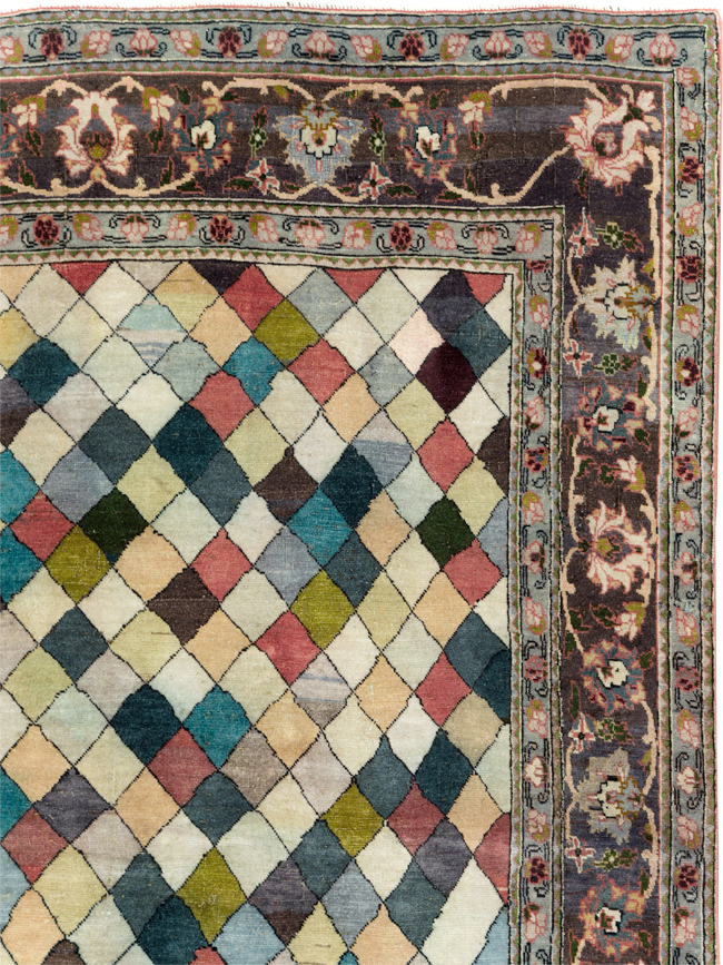 Vintage Persian Art Deco Mahal Accent Carpet, No.29361 - Gsblank