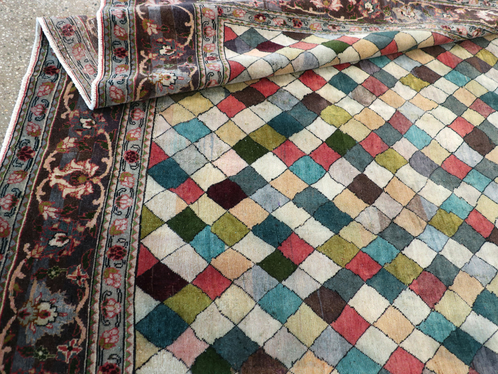 Vintage Persian Art Deco Mahal Accent Carpet, No.29361 - Gsblank