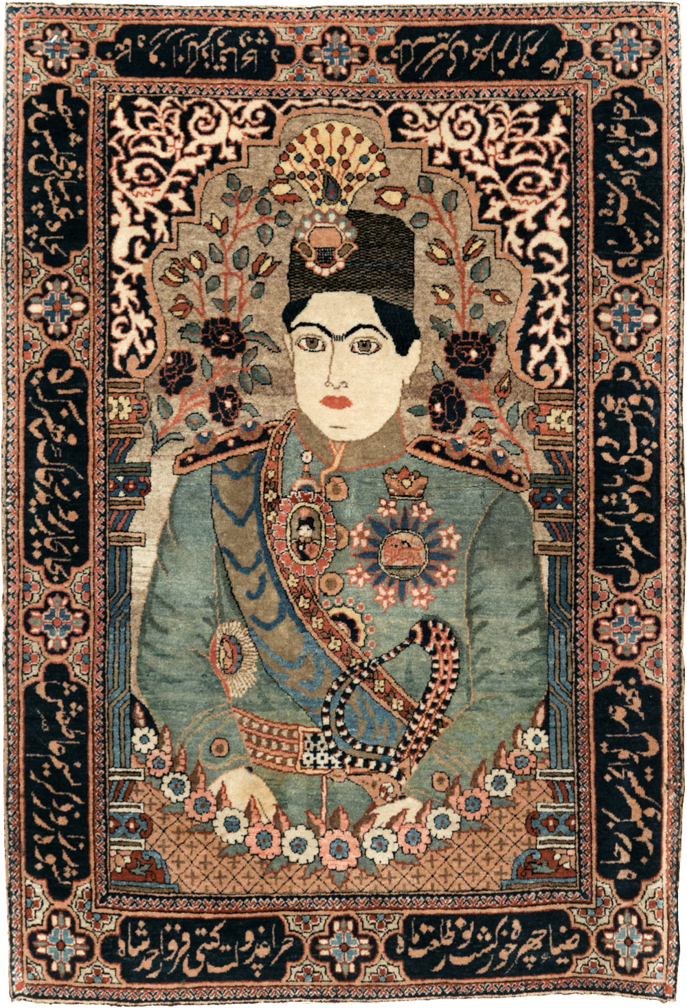 Antique Persian Dabir Kashan Pictorial Rug, No.29376 - Gsblank