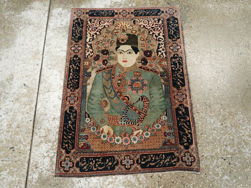 Antique Persian Dabir Kashan Pictorial Rug, No.29376 - Gsblank