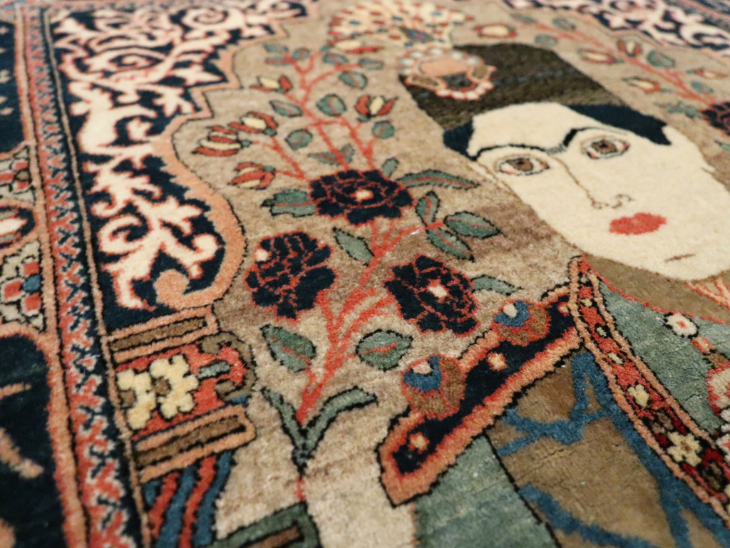 Antique Persian Dabir Kashan Pictorial Rug, No.29376 - Gsblank