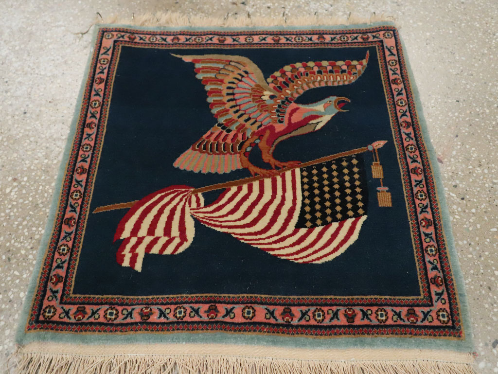 Vintage Persian Kashan Flag Pictorial Rug, No.29384 - Gsblank