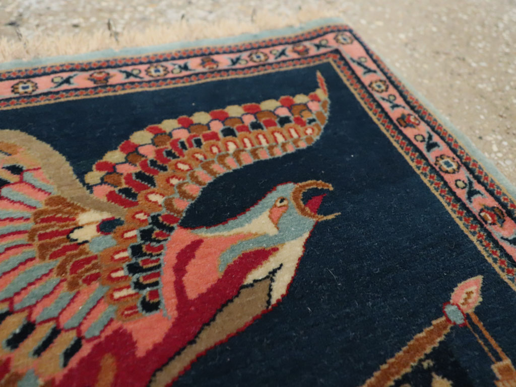 Vintage Persian Kashan Flag Pictorial Rug, No.29384 - Gsblank