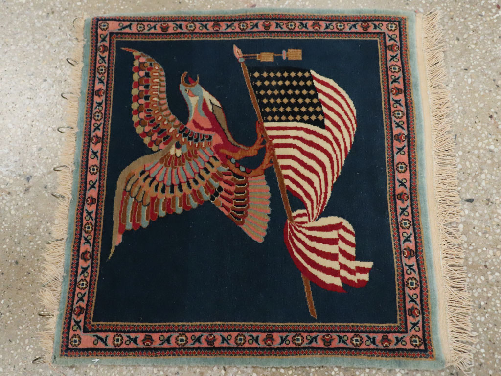 Vintage Persian Kashan Flag Pictorial Rug, No.29384 - Gsblank