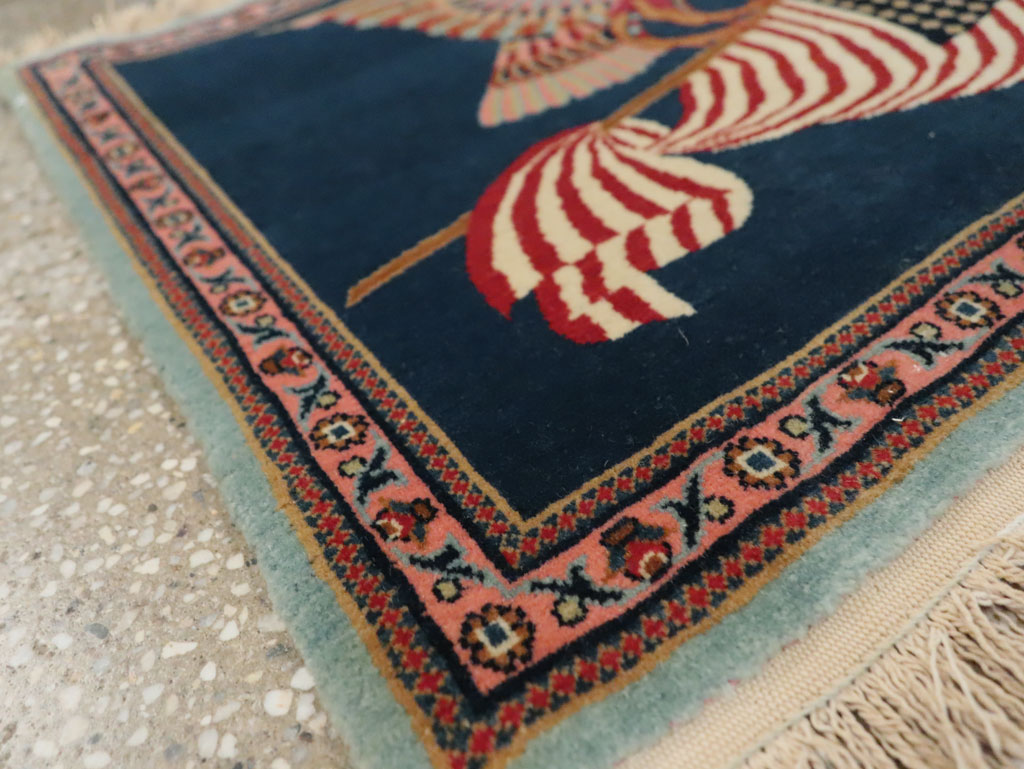 Vintage Persian Kashan Flag Pictorial Rug, No.29384 - Gsblank