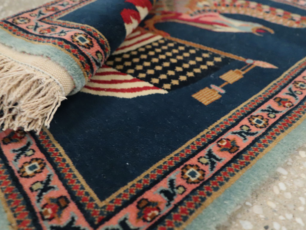 Vintage Persian Kashan Flag Pictorial Rug, No.29384 - Gsblank