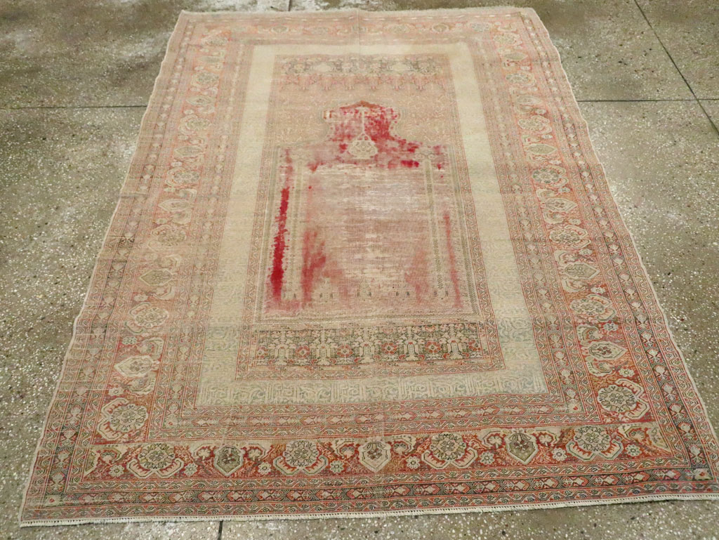 Distressed Antique Turkish Kayseri Accent Rug, No.29392 - Gsblank