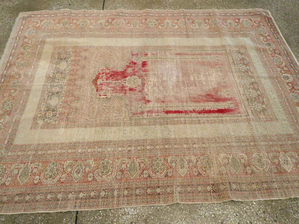 Distressed Antique Turkish Kayseri Accent Rug, No.29392 - Gsblank