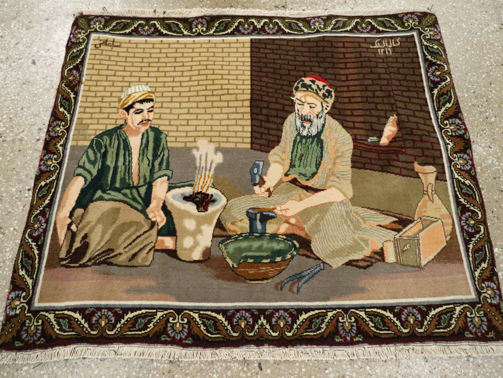 Vintage Persian Tabriz Pictorial Rug, No.29408 - Gsblank