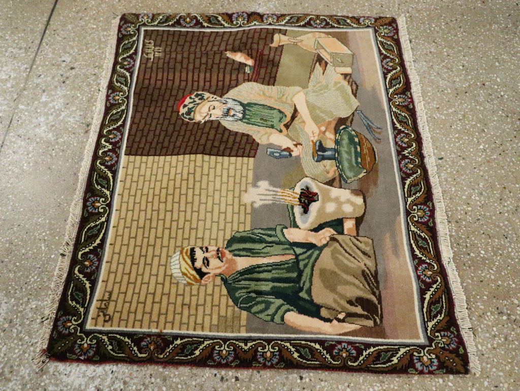 Vintage Persian Tabriz Pictorial Rug, No.29408 - Gsblank