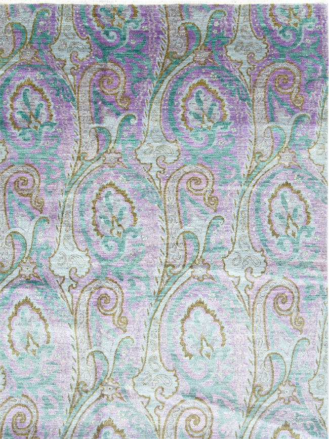 Contemporary Turkish Peacock Inspired Room Size Carpet, No.29461 - Gsblank