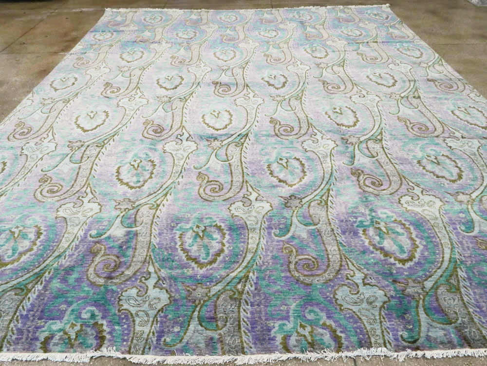 Contemporary Turkish Peacock Inspired Room Size Carpet, No.29461 - Gsblank