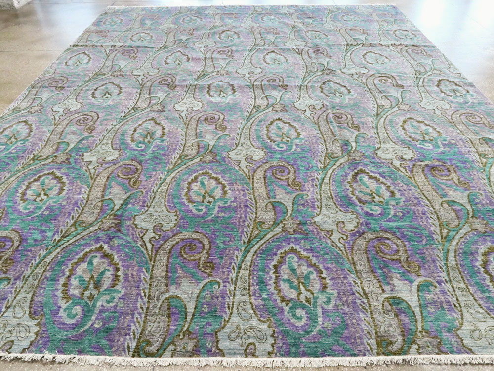 Contemporary Turkish Peacock Inspired Room Size Carpet, No.29461 - Gsblank