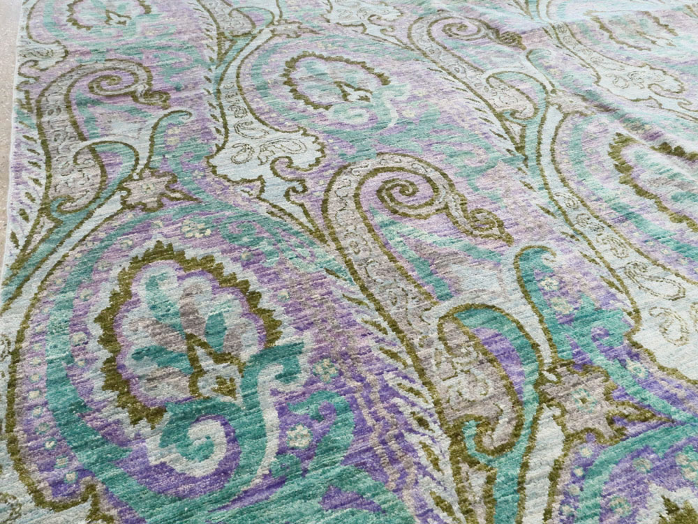 Contemporary Turkish Peacock Inspired Room Size Carpet, No.29461 - Gsblank