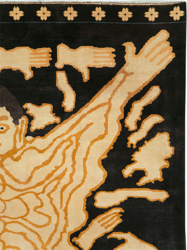 Tibetan Inspired Modern Buddhist Tantric Skeleton Ritual Rug, No.29523 - Gsblank