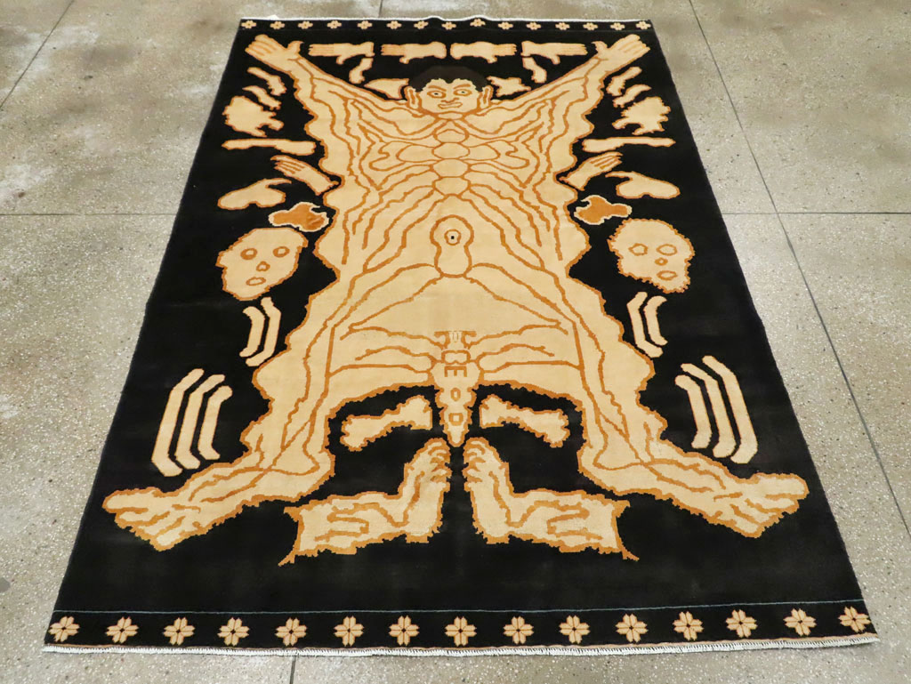 Tibetan Inspired Modern Buddhist Tantric Skeleton Ritual Rug, No.29523 - Gsblank