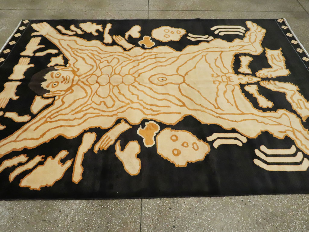 Tibetan Inspired Modern Buddhist Tantric Skeleton Ritual Rug, No.29523 - Gsblank