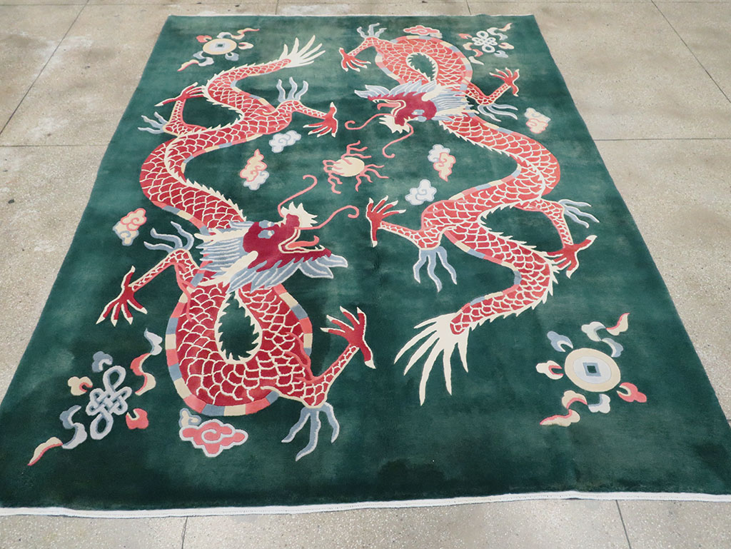 Vintage Chinese Dragon Art Deco Carpet, No.29530 - Gsblank