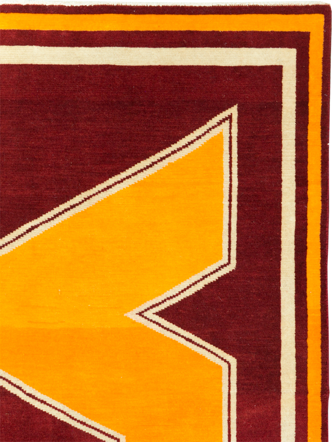 Vintage Persian Tabriz Throw Rug With Virginia Tech Logo (Pair: 1 of 2), No.29585 - Gsblank