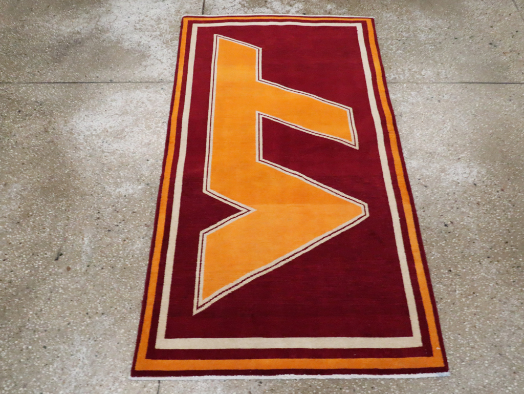 Vintage Persian Tabriz Throw Rug With Virginia Tech Logo (Pair: 1 of 2), No.29585 - Gsblank