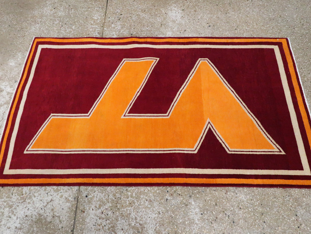 Vintage Persian Tabriz Throw Rug With Virginia Tech Logo (Pair: 1 of 2), No.29585 - Gsblank