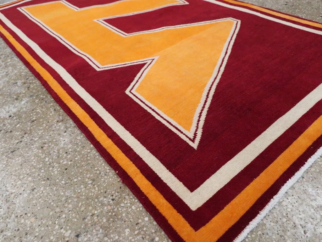 Vintage Persian Tabriz Throw Rug With Virginia Tech Logo (Pair: 1 of 2), No.29585 - Gsblank
