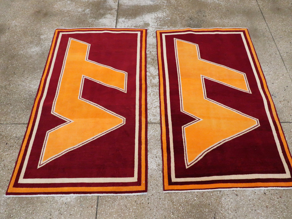 Vintage Persian Tabriz Throw Rug With Virginia Tech Logo (Pair: 1 of 2), No.29585 - Gsblank