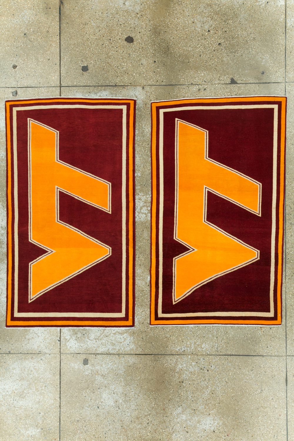 Vintage Persian Tabriz Throw Rug With Virginia Tech Logo (Pair: 1 of 2), No.29585 - Gsblank