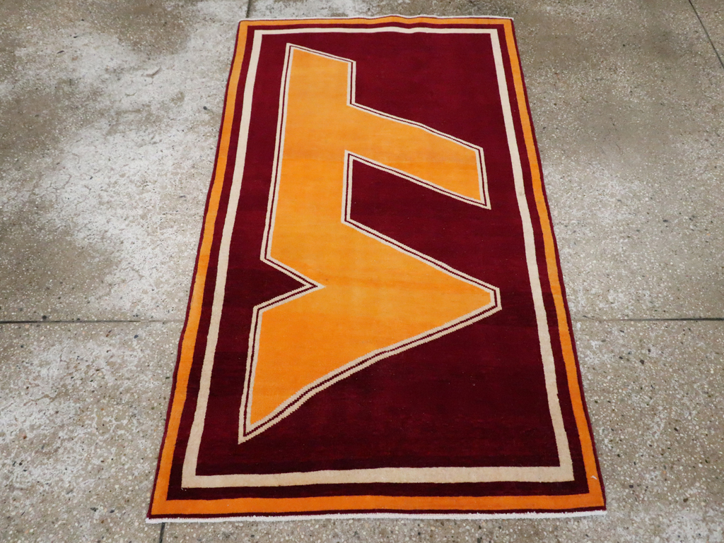 Vintage Persian Tabriz Throw Rug With Virginia Tech Logo (Pair: 2 of 2), No.29586 - Gsblank