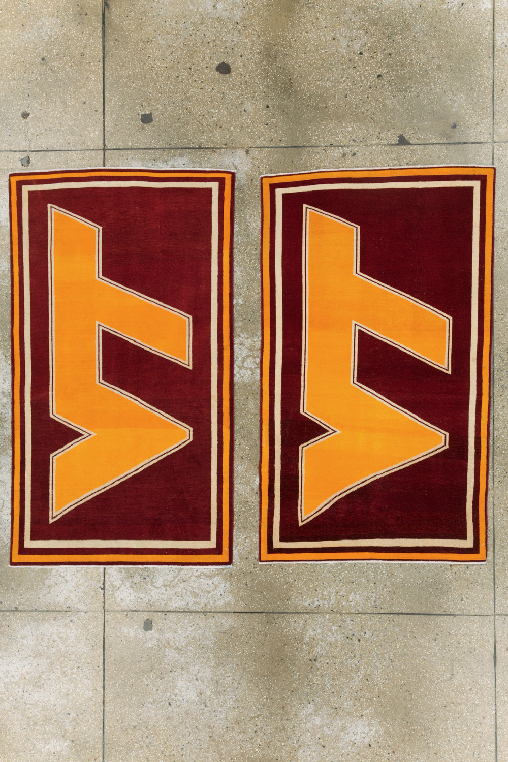 Vintage Persian Tabriz Throw Rug With Virginia Tech Logo (Pair: 2 of 2), No.29586 - Gsblank