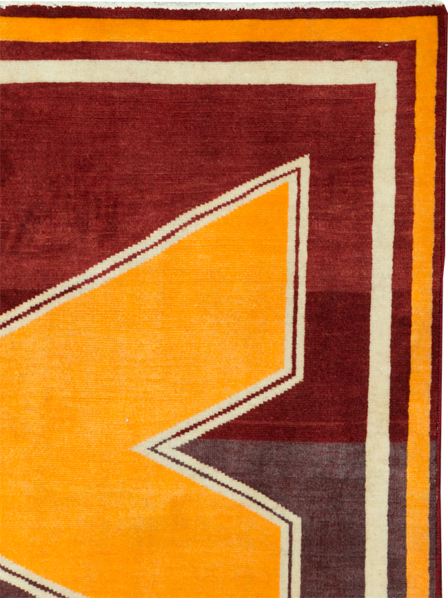 Vintage Persian Tabriz Throw Rug With Virginia Tech Logo (Pair: 1 of 2), No.29587 - Gsblank